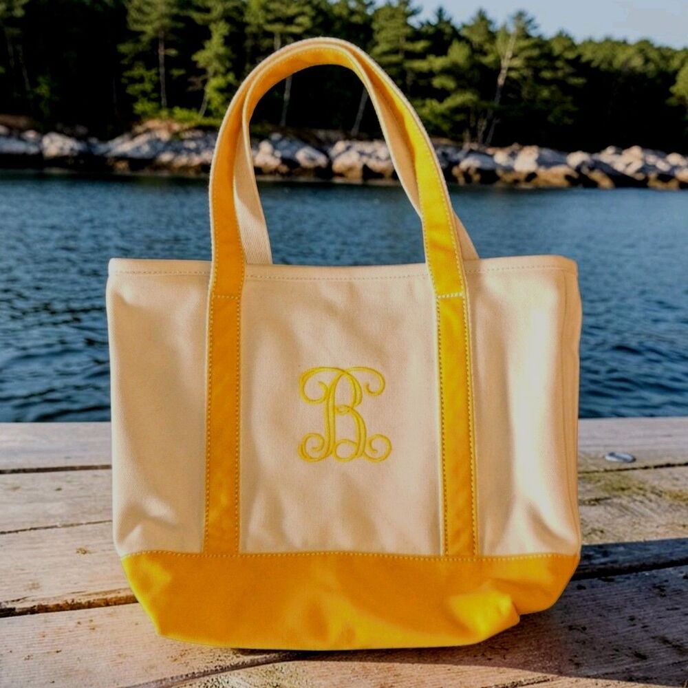 Lands End Canvas Tote Bag Large Yellow Monogram B Heavy duty Beach Boat Bag